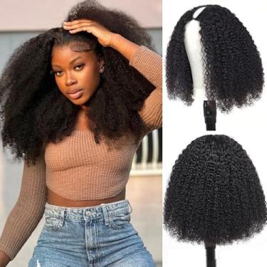 Imagem de Perucas de cabelo humano cabelo humano cacheado afro crespo sem cola peruca de cabelo humano 200% densidade crespo encaracolado em forma de V peruca atualizada, nenhuma renda, sem costura em V