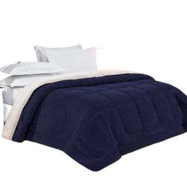 Imagem de Cobertor Queen Dupla Face - Sherpa Aveludado + Pele de Carneiro Peludo - Casal Premium (Marinho)