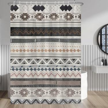 Imagem de Baocicco Cortina de banheiro listrada Boho 182 x 236 cm, cortina de banheiro de poliéster à prova d'água com 12 ganchos acessórios de banho para casa de fazenda, hotel, arte, decoração de casa, tecido