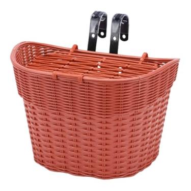 Imagem de Colaxi Cesta de bicicleta infantil com decoração frontal, feita à mão, destacável, para guidão frontal, para meninos, para compras, Marrom