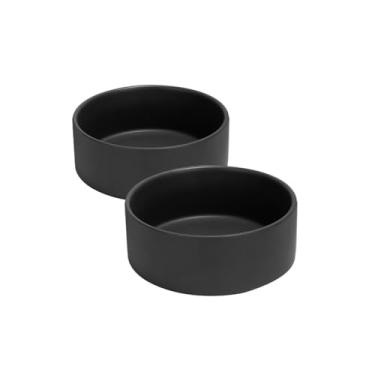 Imagem de SPUNKYJUNKY Tigela de cerâmica para cães e gatos de 382 g, tigela de água moderna e pesada para comida preta (embalagem com 2)