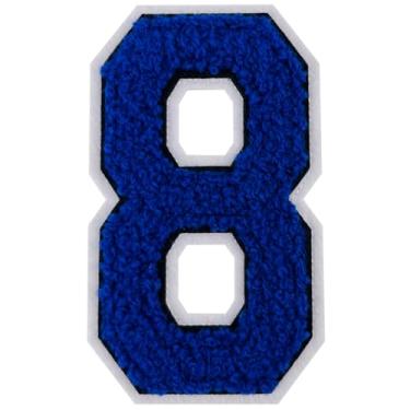 Imagem de 1 peça de patch de número de chenille azul de 10 cm, remendos de ferro para chapéus, bolsas, mochilas, jeans, jaquetas, par com remendos iniciais, letra grande universitária. (Azul 8)