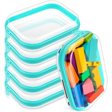 Imagem de Sanwuta 6 peças de estojo rígido transparente com zíper para lápis, bolsas de plástico rígido com zíper, bolsa de maquiagem, estojos transparentes para lanches, caixa organizadora de armazenamento de