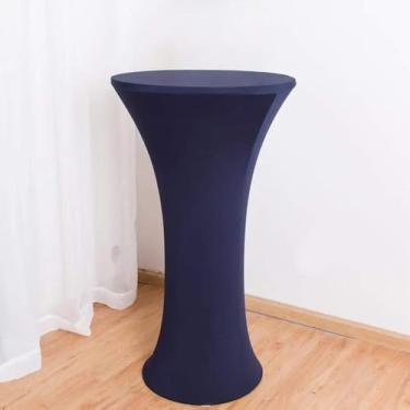 Imagem de Toalha de mesa de coquetel com base redonda e elastano, para decoração de casamento, festa de aniversário, hotel, feriado, azul marinho, 80 cm, redonda, 110 cm de altura
