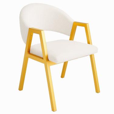 Imagem de Cadeira De Jantar Antonella Veludo Estilo Poltrona Com Pés Dourado - 7 Decor Branco