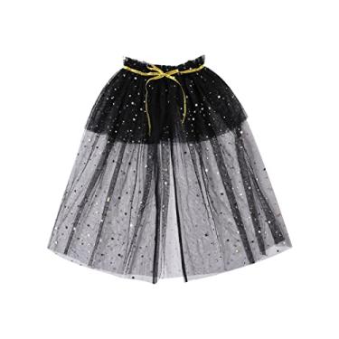 Imagem de Nicoxijia Fantasia infantil para meninas, fantasia de Halloween, cosplay com glitter, capa de tule de bruxa com glitter, roupa de festa de fada, Preto, G