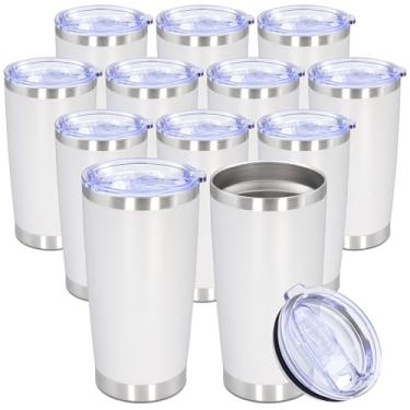 Imagem de Copo de 590 ml, copo de aço inoxidável a granel com tampa, isolado a vácuo, parede dupla, caneca de viagem, copo de café de viagem, durável, revestido em pó, para bebidas quentes e frias, branca