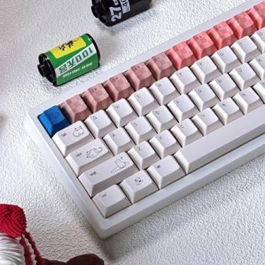 Imagem de SUEHIODHY PBT Cat Keycaps, White Minimalist Keycap, 163 Keys Cherry Profile Keyboard Keycaps Set, Cute Cat Dye-Sublimation Custom Key Caps for Cherry MX Switches Mechanical Gaming Keyboard