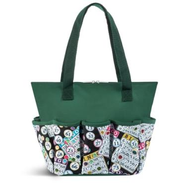 Imagem de Sacola clássica de bingo – 10 bolsos para daubers e acessórios, estampa preta, bolsa com zíper para adultos e idosos, Verde, One Size