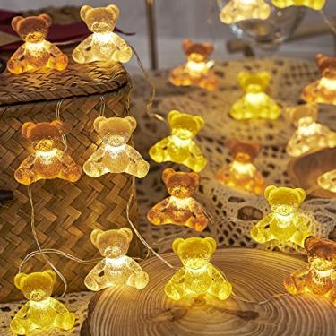 Imagem de JASHIKA Cordão de luzes de urso de pelúcia, luzes decorativas de fada, fornecedores de festa infantil, 2,6 m, 20 LEDs, operado por bateria, iluminação para quarto, casamento, barraca de acampamento