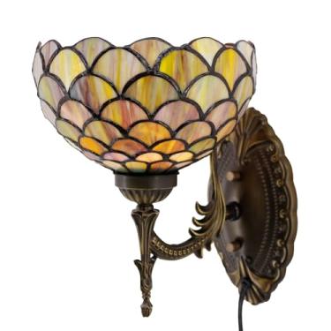 Imagem de AVIVADIRECT Lâmpada de parede Tiffany Plug in or Hardwire Wall Light com 20 cm escamas de peixe marrom abajur de vidro manchado 20 x 26 x 28 cm, acabamento de base bronze antigo, cabo de 1,8 m com