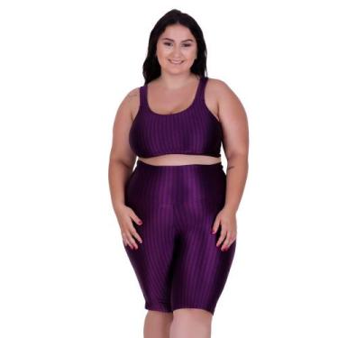Imagem de Conjunto Fitness Plus Size Top com Bojo Removível e Bermuda Cintura Al