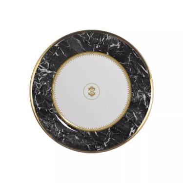 Imagem de Conjunto com 6 Pratos de Sobremesa Marble Preto Ø21cm - Alleanza Cerâm