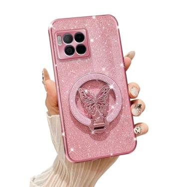 Imagem de Tesazxcn Capa de telefone para T-Mobile Revvl 7 Pro [compatível com Magsafe] com suporte de borboleta e cordão de TPU macio brilhante transparente à prova de choque capa para Revvl 7 Pro, ouro rosa