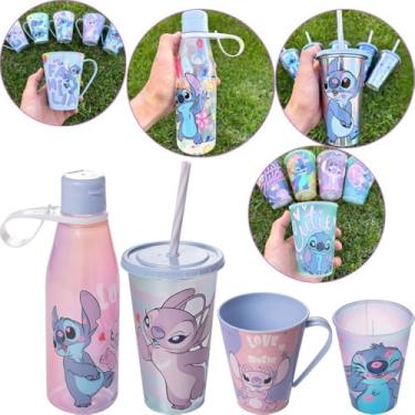 Imagem de Kit Infantil Escolar Garrafa Copos e Caneca Stitch Completo