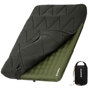 Imagem de KingCamp Colchão de acampamento inflável duplo com capa removível, almofada de dormir para 2 pessoas com saco de bomba, tapete de espuma para cama de ar de 17 cm de espessura para viagem e caminhada