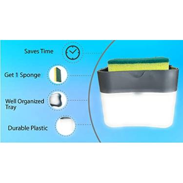 Imagem de Dispenser Detergente 2 em 1 Esponja Limpeza Sabao Limpa Cozinha Casa Louça Dosador