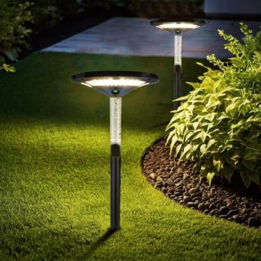 Imagem de S NMT Luzes LED para caminho solar de jardim, luzes de paisagem com sensor de movimento ao ar livre para iluminação de jardim, holofote solar à prova d'água IP65 para quintal