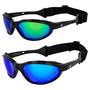 Imagem de Birdz Óculos de sol acolchoados Jetski Óculos de sol polarizados esportes aquáticos pesca de barco para homens ou mulheres, 2 pares de armação preta com lentes espelhadas verdes e azuis