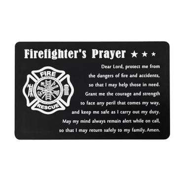 Imagem de DGXMD Cartão de oração do bombeiro – Lembrança de carteira de bombeiro de metal gravado - Cartão de presente de aniversário de formatura de Natal para bombeiros homens e mulheres