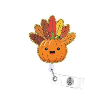 Imagem de Carretel de crachá de peru de abóbora de Ação de Graças - Suporte retrátil para identidade com clipe jacaré | Presente para enfermeiros, professores, estudantes de enfermagem, equipe médica