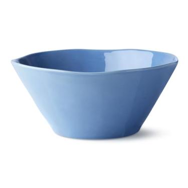 Imagem de Tigela de grés Cloudy Sky Deep de 26 cm – 2,5 g Tigela grande marmorizada azul-cinza marmorizada para saladas, massas, sopas e acompanhamentos – Louça rústica moderna para uso diário e divertido
