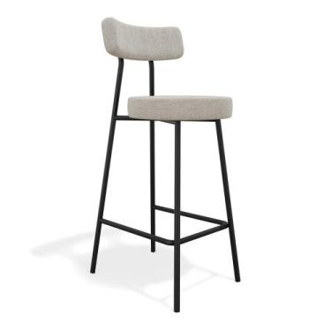 Imagem de Banqueta Alta Cozinha Kobe Estofada com Encosto Linho Cinza - Desk Des