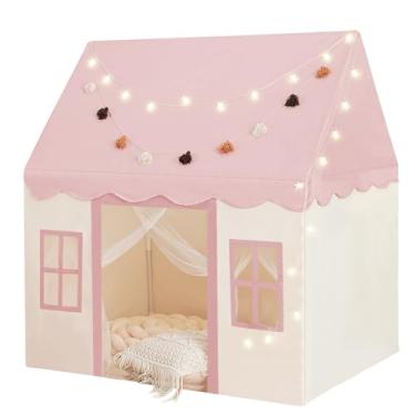 Imagem de Tenda infantil grande com tapete, luzes de estrelas, guirlanda de tecido, barraca de brincar interna e externa, barraca infantil para meninas e meninos a partir de 3 anos, barraca infantil para