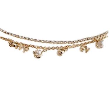 Imagem de Tornozeleira Dupla com Pingentes de Pérolas e bolinhas Folheado A Ouro 18k