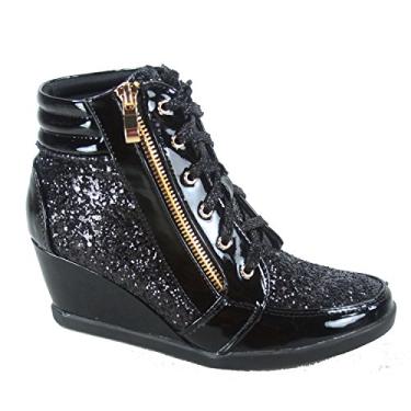 Imagem de Tênis feminino Forever Link Fashion Glitter cano alto com cadarço, Preto, 8.5