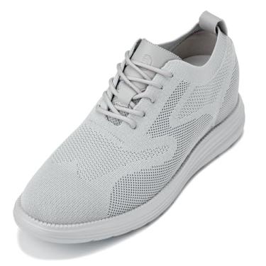 Imagem de CALTO Tênis casual masculino invisível que aumenta a altura - estanho/sola cinza claro ultra leve com cadarço tênis casual de malha - 7 cm mais alto - X2640 - Tamanho 9 D D (M) EUA