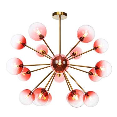 Imagem de Lustre de bola de vidro de meados do século com acabamento em latão, 18 luzes, design de galhos, luminária pendente semi-embutida para sala de estar, cozinha, escadas, esquema de cores verme