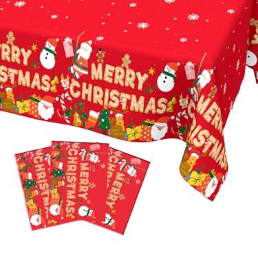 Imagem de Vilnadu Toalha de mesa de Natal, pacote com 3 toalhas de mesa de Natal descartáveis para mesas retangulares, floco de neve, árvore de Natal, plástico para decoração de festa de ano novo, suprimentos