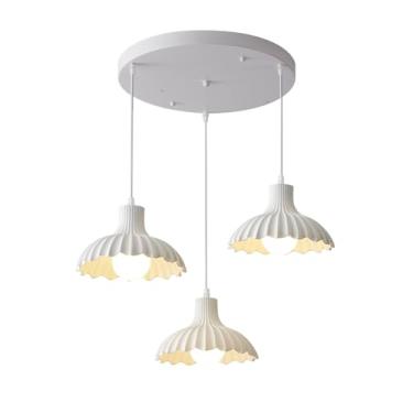 Imagem de Conjunto de 3 luzes pendentes, lustre branco com nervuras, abajur de cerâmica, lustre moderno estilo creme, iluminação de teto para mesa de jantar, cozinha, ilha, restaurante