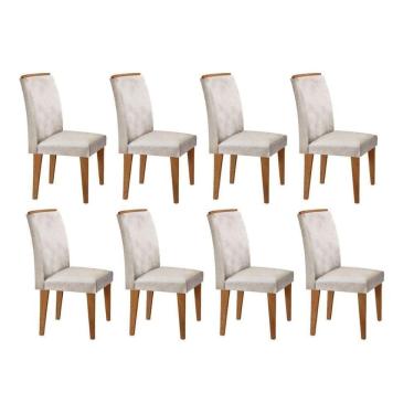 Imagem de Cadeira Sala De Jantar Lunara Kit 8 Un Imbuia/Veludo Creme - Rufato