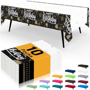 Imagem de Smiry Toalha de mesa descartável – pacote com 10, toalhas de mesa retangulares impermeáveis de 137 x 272 cm para festas, capa de mesa de plástico decorativa, à prova de vazamento e resistente, preta e