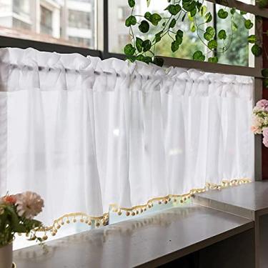 Imagem de Cortina de cozinha curta cortinas de cozinha, cortinas de café com bolso semi-transparente para barra de janela, cortina de bistrô de linho de algodão, cortinas curtas de estilo rural