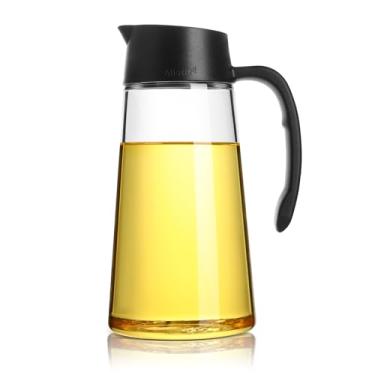 Imagem de Mistifi Garrafa dispensadora de óleo e vinagre – Galheteiro de vidro de 600 ml com tampa automática e bico sem gotejamento para cozinhar, salada, molho de soja (preto)