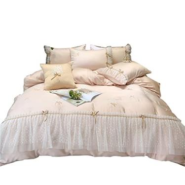 Imagem de Conjuntos de cama princesa seda cetim macio bordado colcha capa renda 4 peças conjunto de cama (cor: A, tamanho: 200 cm * 230 cm) (A 220 cm * 240 cm)