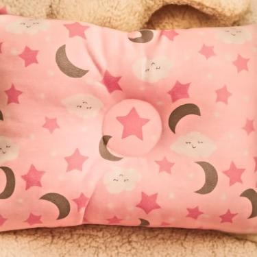 Imagem de Travesseiro Anatômico para Recém Nascido Safari, Antialérgico e Macio Almofada Suporte que se Adapta a Cabeça - Ideal para Bebê Conforto, Berço, Carrinho - Tamanho Ideal 27x37cm (Rosa Estrelado)
