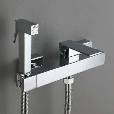Imagem de CUTPOIY Kit de pulverizador de bidê montado na parede para vaso sanitário cromado kit de pulverizador de torneira para vaso sanitário de alça única botão quente e frio pulverizador portátil acessório