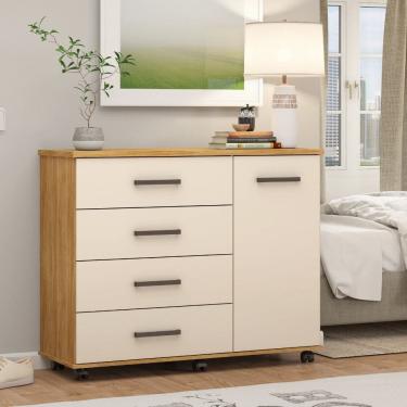 Imagem de Cômoda 4 Gavetas 1 Porta Rodízios Flora Demóbile