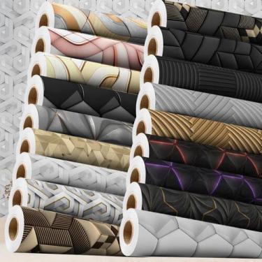 Imagem de Papel De Parede Geométrico 3D Abstrato Adesivo Lavável Autocolante com