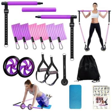 Imagem de Kit de barra Pilates Olodeer con bandas de resistencia y rodillo abdom