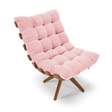 Imagem de Poltrona Giratória Costela Suede Rosa bebê Base de Madeira MA30 M11 - D'Rossi
