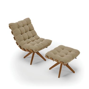 Imagem de Poltrona com Puff Giratório Costela Suede Marrom Rato Base de Madeira MA30 M11 - D'Rossi