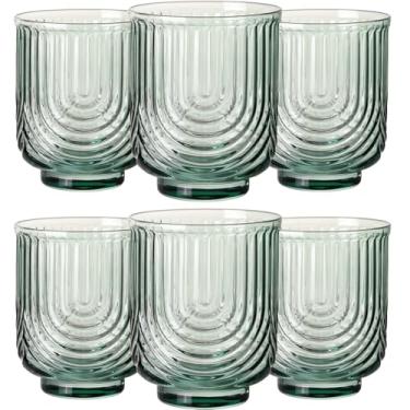 Imagem de JOVGANK Conjunto de vidro vintage verde de 170 a 400 ml, copo de água verde, copo alto Art Déco, copos de coquetel de uísque, para bebidas de bar, suco de café gelado, presentes de inauguração de casa