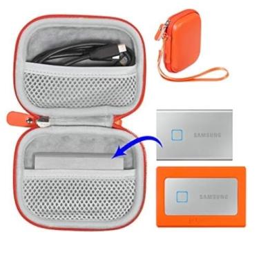 Imagem de getgear Capa prática para Samsung T7 Touch SSD portátil, T5, leitor de cartão, hub USB, hub tipo C, hub HD, bolsos de malha, alça de pulso