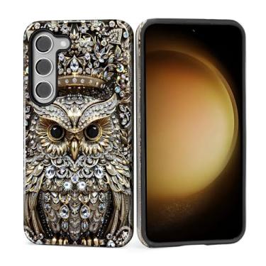 Imagem de MQJCYB Capa para Samsung Galaxy S23, híbrida, resistente, 2 em 1, de corpo inteiro, resistente, à prova de choque, capa brilhante para Samsung Galaxy S23 Owl King Gold