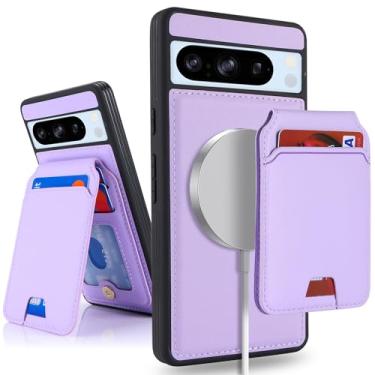 Imagem de SailorTech Capa para Google Pixel 8 Pro com suporte para cartão de crédito, serve para Pixel 8 Pro, capa de couro para mulheres, carteira compatível com carteira removível 2 em 1 para homens - roxa